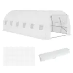Outsunny 20' x 10' x 7' Greenhouse Replacement Walk-in PE Hot House Cover with 12 Windows Roll-Up and Zipper Door, White - Image 11