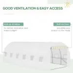 Outsunny 20' x 10' x 7' Greenhouse Replacement Walk-in PE Hot House Cover with 12 Windows Roll-Up and Zipper Door, White - Image 4