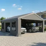 Outsunny 20' x 20' Heavy-Duty Carport, Portable Garage Car Canopy Tent Shelter with 3 Roll-up Doors, 4 Windows, Dark Gray - Image 2