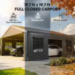 Outsunny 20' x 20' Heavy-Duty Carport, Portable Garage Car Canopy Tent Shelter with 3 Roll-up Doors, 4 Windows, Dark Gray - Image 4