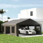 Outsunny 20' x 20' Heavy-Duty Carport, Portable Garage Car Canopy Tent Shelter with 3 Roll-up Doors, 4 Windows, Dark Gray - Image 9