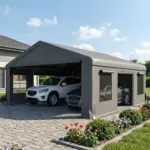 Outsunny 20' x 20' Heavy-Duty Carport, Portable Garage Car Canopy Tent Shelter with 3 Roll-up Doors, 4 Windows, Dark Gray - Image 10