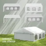 Outsunny 20' x 20' Heavy-duty Large Wedding Tent, Outdoor Carport Garage Party Tent, Patio Gazebo Canopy with Sidewall, White - Image 4