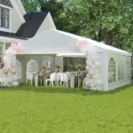 Outsunny 20' x 20' Heavy-duty Large Wedding Tent, Outdoor Carport Garage Party Tent, Patio Gazebo Canopy with Sidewall, White - Image 9