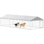PawHut 20' x 7.5' x 5' Dog Kennel Outdoor for Large Dogs with Waterproof Roof, Silver - Image 11