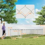 PawHut 20' x 7.5' x 5' Dog Kennel Outdoor for Large Dogs with Waterproof Roof, Silver - Image 3