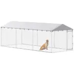 PawHut 20 ft x 7.5 ft x 6.5 ft Dog Kennel Outdoor for Small Medium Large Dogs with Waterproof Roof, Silver - Image 11