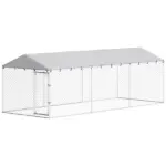 PawHut 20 ft x 7.5 ft x 6.5 ft Dog Kennel Outdoor for Small Medium Large Dogs with Waterproof Roof, Silver