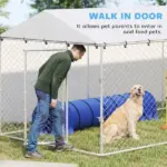 PawHut 20 ft x 7.5 ft x 6.5 ft Dog Kennel Outdoor for Small Medium Large Dogs with Waterproof Roof, Silver - Image 8