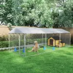 PawHut 20 ft x 7.5 ft x 6.5 ft Dog Kennel Outdoor for Small Medium Large Dogs with Waterproof Roof, Silver - Image 10