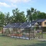Outsunny 20' x 8' Aluminum Greenhouse Polycarbonate Walk-in Garden Greenhouse with Adjustable Roof Vent, Rain Gutter and Sliding Door for Winter - Image 2
