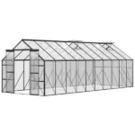 Outsunny 20' x 8' Aluminum Greenhouse Polycarbonate Walk-in Garden Greenhouse with Adjustable Roof Vent, Rain Gutter and Sliding Door for Winter - Image 11