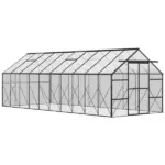 Outsunny 20' x 8' Aluminum Greenhouse Polycarbonate Walk-in Garden Greenhouse with Adjustable Roof Vent, Rain Gutter and Sliding Door for Winter