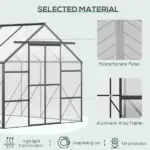 Outsunny 20' x 8' Aluminum Greenhouse Polycarbonate Walk-in Garden Greenhouse with Adjustable Roof Vent, Rain Gutter and Sliding Door for Winter - Image 4