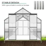 Outsunny 20' x 8' Aluminum Greenhouse Polycarbonate Walk-in Garden Greenhouse with Adjustable Roof Vent, Rain Gutter and Sliding Door for Winter - Image 6