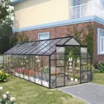 Outsunny 20' x 8' Aluminum Greenhouse Polycarbonate Walk-in Garden Greenhouse with Adjustable Roof Vent, Rain Gutter and Sliding Door for Winter - Image 10