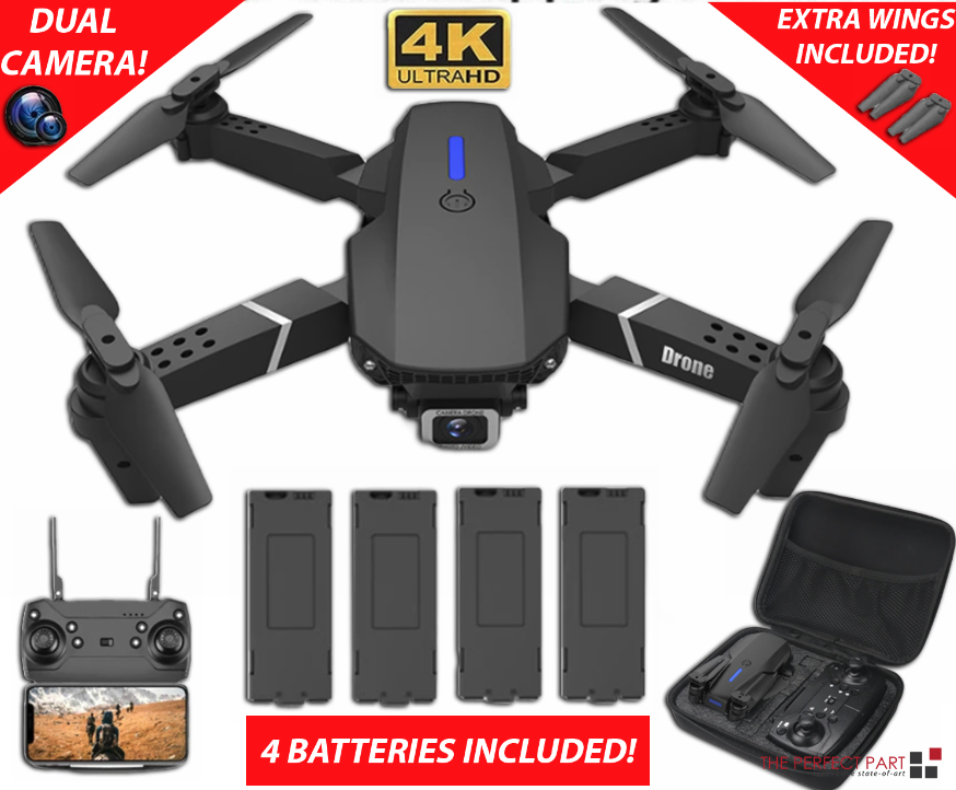 Foldable WiFi FPV Drone with 4K Front Camera Optical Flow and 4 Batteries