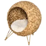 20.5 Weaved Cat Bed Elevated Hand Made Cat House Condo with Cushion Brown - Image 11