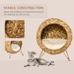 20.5 Weaved Cat Bed Elevated Hand Made Cat House Condo with Cushion Brown - Image 4
