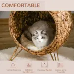 20.5 Weaved Cat Bed Elevated Hand Made Cat House Condo with Cushion Brown - Image 6