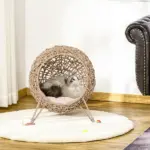 20.5 Weaved Cat Bed Hand-Woven Braided Banana Leaf Kitten House Condo with Cushion Natural - Image 2