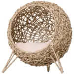 20.5 Weaved Cat Bed Hand-Woven Braided Banana Leaf Kitten House Condo with Cushion Natural - Image 11