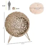 20.5 Weaved Cat Bed Hand-Woven Braided Banana Leaf Kitten House Condo with Cushion Natural - Image 3