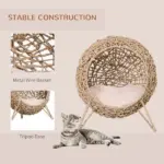 20.5 Weaved Cat Bed Hand-Woven Braided Banana Leaf Kitten House Condo with Cushion Natural - Image 4