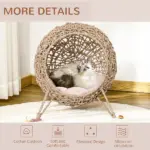 20.5 Weaved Cat Bed Hand-Woven Braided Banana Leaf Kitten House Condo with Cushion Natural - Image 5