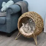 20.5 Weaved Cat Bed Hand-Woven Braided Banana Leaf Kitten House Condo with Cushion Natural - Image 7