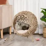 20.5 Weaved Cat Bed Hand-Woven Braided Banana Leaf Kitten House Condo with Cushion Natural - Image 10