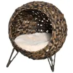 20.5 Woven Wicker Cat Bed Elevated Hand-Woven Braided Banana Leaf Kitten House Condo with Cushion Brown - Image 11