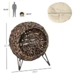 20.5 Woven Wicker Cat Bed Elevated Hand-Woven Braided Banana Leaf Kitten House Condo with Cushion Brown - Image 3