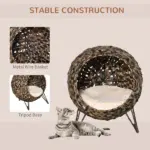 20.5 Woven Wicker Cat Bed Elevated Hand-Woven Braided Banana Leaf Kitten House Condo with Cushion Brown - Image 4