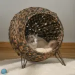 20.5 Woven Wicker Cat Bed Elevated Hand-Woven Braided Banana Leaf Kitten House Condo with Cushion Brown - Image 10