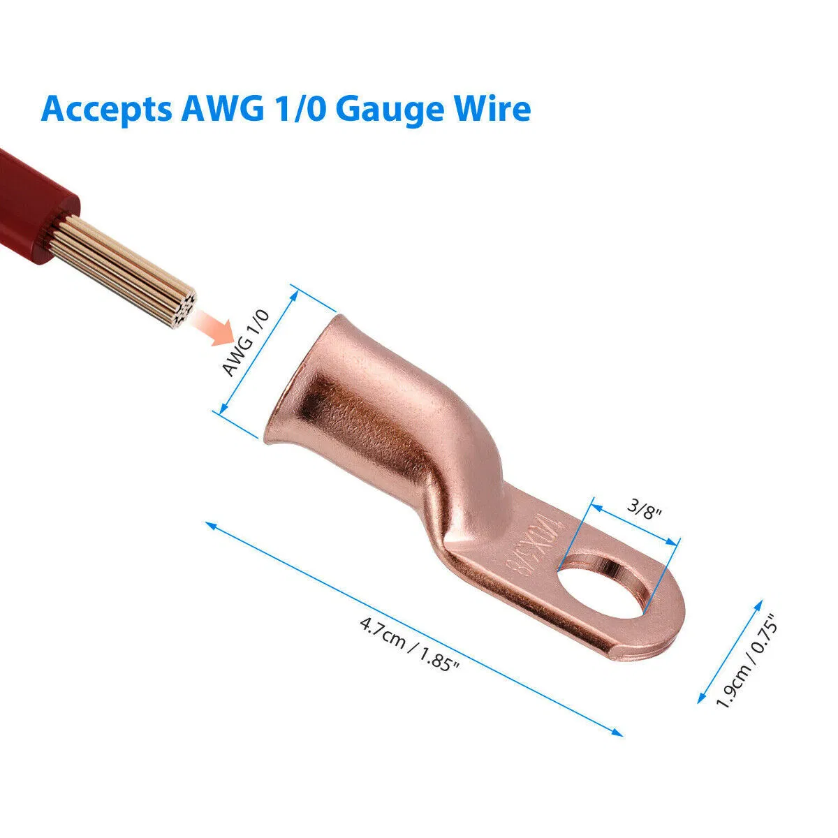 20 Pack 1/0 AWG Copper Ring Lugs with Red and Black Heat Shrink