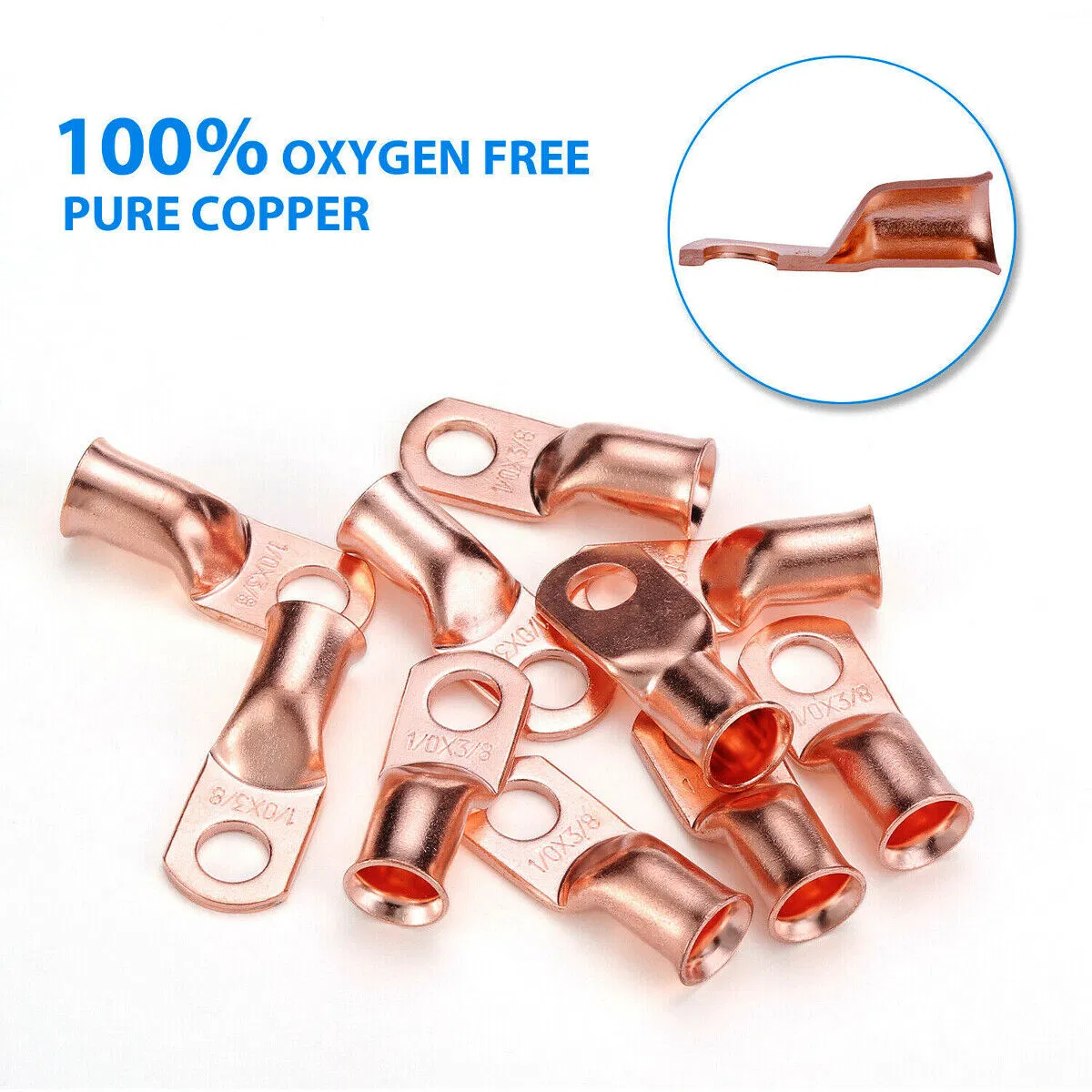 20 Pack 1/0 AWG Copper Ring Lugs with Red and Black Heat Shrink