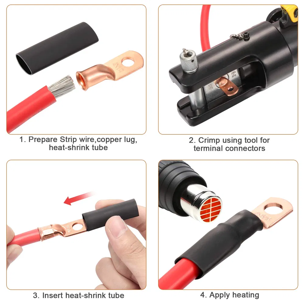 20 Pack 1/0 AWG Copper Ring Lugs with Red and Black Heat Shrink