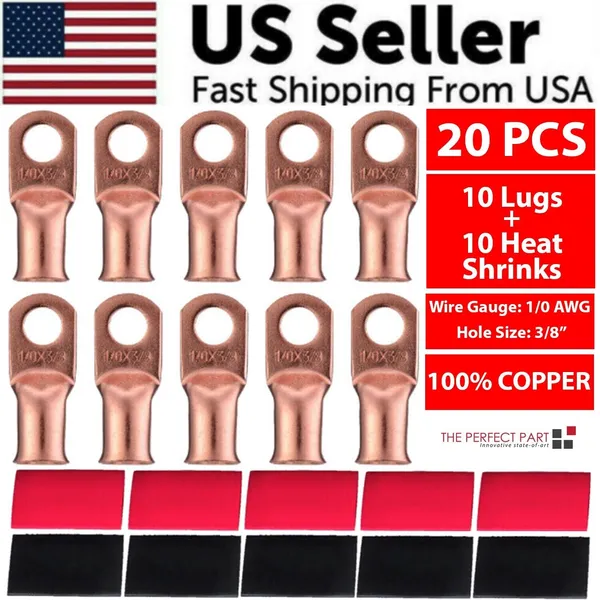 20pcs-10-awg-gauge-copper-lugs-w-black-red-heat-shrink-ring-terminals-wire-6.webp 20 Pack 1/0 AWG Copper Ring Lugs with Red and Black Heat Shrink - Image 1