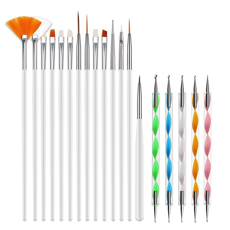 20 Piece Nail Art Brush and Dotting Tool Set for Gel and Acrylic Nails
