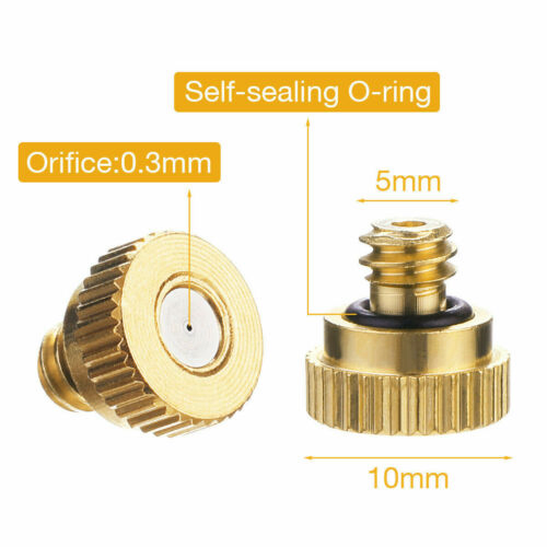 20 Pack Brass Misting Nozzles 0.3mm 10-24 Thread for Outdoor Cooling Systems