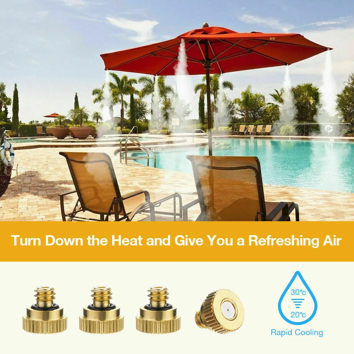 20 Pack Brass Misting Nozzles 0.3mm 10-24 Thread for Outdoor Cooling Systems