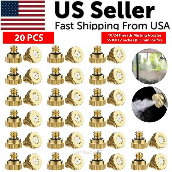 20x-brass-misting-nozzles-mister-sprinkler-outdoor-cooling-system-garden-sprayer-6.webp 20 Pack Brass Misting Nozzles 0.3mm 10-24 Thread for Outdoor Cooling Systems - Image 1