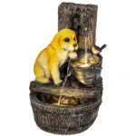 Outsunny 22 Inch Outdoor Fountain with 3-Tier Puppy Theme, Resin Garden Fountain with LED Lights, Adjustable Flow, Rustic Brown - Image 11