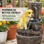Outsunny 22 Inch Outdoor Fountain with 3-Tier Puppy Theme, Resin Garden Fountain with LED Lights, Adjustable Flow, Rustic Brown - Image 4