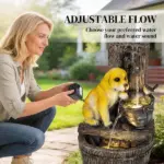 Outsunny 22 Inch Outdoor Fountain with 3-Tier Puppy Theme, Resin Garden Fountain with LED Lights, Adjustable Flow, Rustic Brown - Image 6