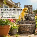 Outsunny 22 Inch Outdoor Fountain with 3-Tier Puppy Theme, Resin Garden Fountain with LED Lights, Adjustable Flow, Rustic Brown - Image 7