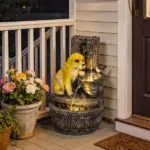 Outsunny 22 Inch Outdoor Fountain with 3-Tier Puppy Theme, Resin Garden Fountain with LED Lights, Adjustable Flow, Rustic Brown - Image 9