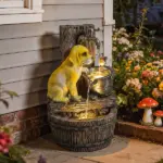 Outsunny 22 Inch Outdoor Fountain with 3-Tier Puppy Theme, Resin Garden Fountain with LED Lights, Adjustable Flow, Rustic Brown - Image 10