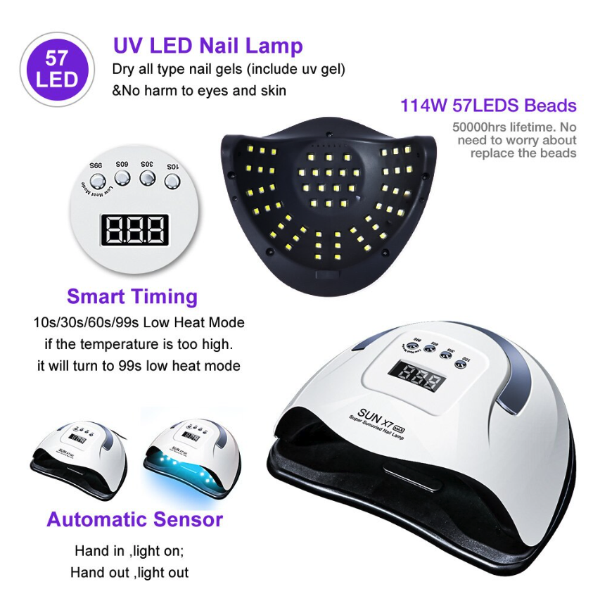 220W UV LED Nail Lamp with 57 LEDs for Gel Polish Curing